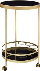 Design Servierwagen Gold Rund Ø 45cm 2 Ebenen, Beistelltisch auf Rollen mit Glasplatte Schwarz Speisewagen, Küchenwagen, Teewagen
