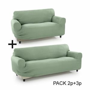 SOFAKOVER® superelastischer Sofabezug, Packung x2, Bezug für 3- und 2-Sitzer-Sofa, mit exklusivem Design, atmungsaktiv, 2+3-Sitzer, Türkis