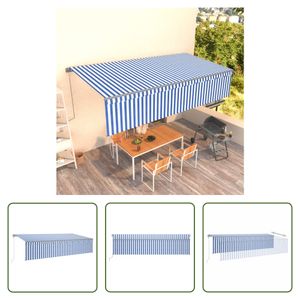 The Living Store Markise Automatisch Einziehbar mit Volant 6x3 m Blau und Weiß