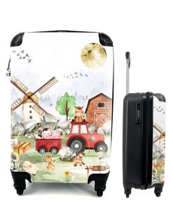 Kufr Příruční zavazadlo na kolečkách Malý cestovní kufr na 4 kolečkách Farma - Traktor - Děti - Zvířata - Velikost kabiny < 55x40x23 cm a 55x40x20 cm