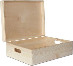 Creative Deco Béžová drevená škatuľa s vekom | 40 x 30 x 14 cm (+/- 1 cm) | Pamäťová schránka Detská veľká škatuľa Drevená škatuľa s vekom a držadlami | Ideálna na dokumenty Cennosti Hračky a nástroje