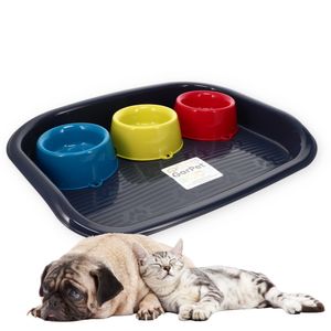 Futterstation Hund 3 Näpfe Futterbar mit Rückwand Spritzschutz Hundebar Futternapf Wassernapf Unterlage Matte Hunde Katzen