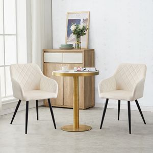 CLIPOP Esszimmerstuhl, 2er Set Küchenstuhl aus Samt, Polsterstuhl Sessel mit Rückenlehne, Beige