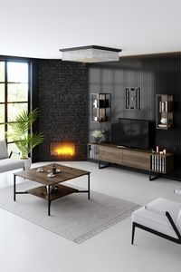 Skye Decor, Chrome Line Set - Walnut, Black, Wohnzimmer, Wohnzimmermöbel-Set, Nussbaum, 180 x 48 x 30 cm