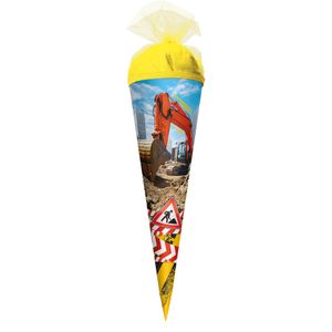 ROTH Geschenk-Schultüte klein Achtung Bagger 50 cm rund Tüllverschluss Zuckertüte Schulanfang