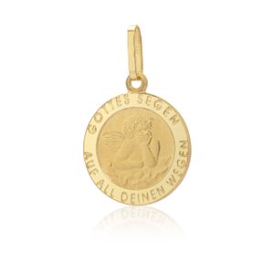 Kettenanhänger kleiner Schutzengel Gottes Segen 333 Gelb Gold 12,5mm Teilmatt