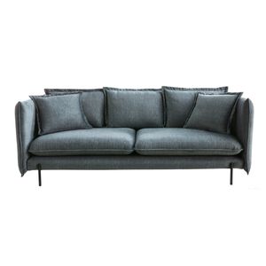 Miliboo - Design-Sofa 3/4-Sitzer in blaugrauem Veloursstoff und schwarzem Metall ALMAR