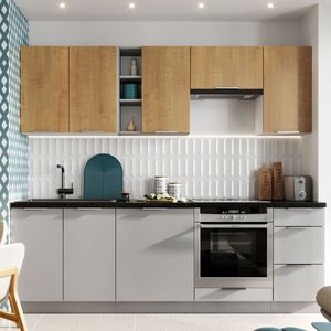 INOBA Küchenmöbelset mit Backofenschrank 240 cm ESSENZA Eiche Burlington/Platin-Grau/Weiß
