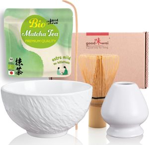 Matcha Set "Rokku Shiro" - Matcha miska, bambusová metla s držiakom a organická Matcha
