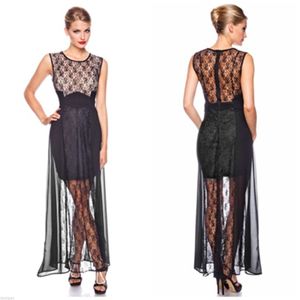 Atixo Damen Abendkleid mit Spitze Partykleid Maxikleid Minikleid , Größe:L, Farbe:schwarz/beige