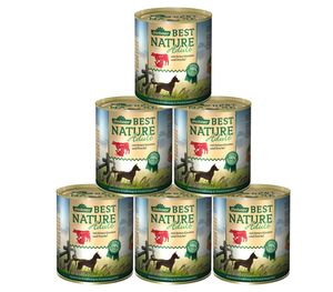 Dehner Best Nature Hundefutter, Nassfutter getreidefrei, für ausgewachsene Hunde, Rind / Pute / Karotten, 6 x 800 g Dose (4.8 kg)