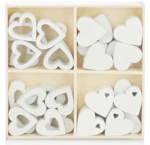 com-four® 32x Herz Streudeko - Kleine Herzen aus Holz in vier Designs - Holz-Herzen für Tischdeko im Frühling, an Ostern, auf Hochzeiten