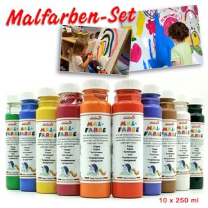 10er Set je 250ml Malfarbe Temperafarbe Schulfarbe