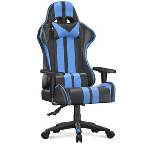 BIGZZIA Gaming Stuhl Ergonomisch Computerstuhl - Gamer Stühle mit Lendenkissen + Kopfstütze Höhenverstellbar Gaming Chair Bürostuhl für Erwachsene Mädchen Junge, Aufgerüstete Version (Schwarz-Blau)
