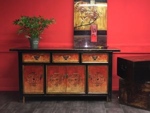 Sideboard Kommode Schrank Möbel asiatisch orientalisch chinesisch vintage antik Büffet Anrichte Shabby Chic Landhaus Stil orange-schwarz