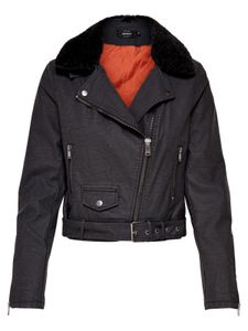Only Damen Kunstleder Biker-Jacke onlCarol Fur Faux Leather Black, Farbe:Schwarz, Größe:40