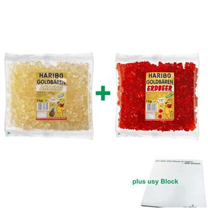 Haribo Goldbären Testpaket Ananas & Erdbeere (je 1kg sortenrein) + usy Block