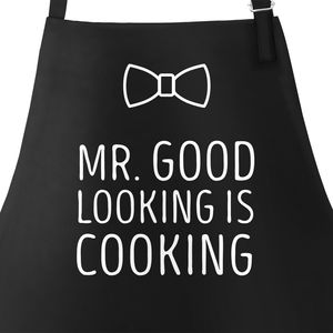 Koch-Schürze Grill-Schürze für Herren mit Spruch Mr Good Looking is Cooking Fliege Moonworks® schwarz unisize