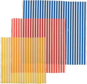 Bee's Wax bienenwachstuch gestreifte Baumwolle/Wachs gelb/rot/blau 3 Stück