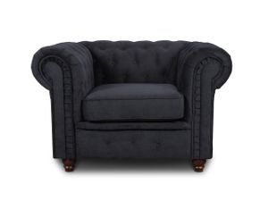 Sessel Chesterfield Asti - Couch, Couchgarnitur, Couchsessel, Loungesessel, Stühl, Holzfüße - Glamour Design (Schwarz (Capri 19))