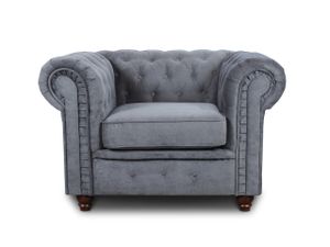 Sessel Chesterfield Asti - Couch, Couchgarnitur, Couchsessel, Loungesessel, Stühl, Holzfüße - Glamour Design (Grau (Capri 09))
