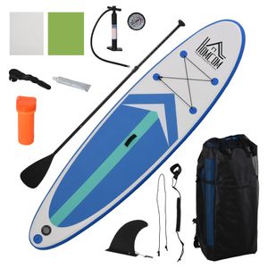 HOMCOM Nafukovací surfovací prkno Stand Up Board s pádlem Protiskluzové včetně vybavení PVC EVA Modrá+Bílá 320 x 80 x 15 cm