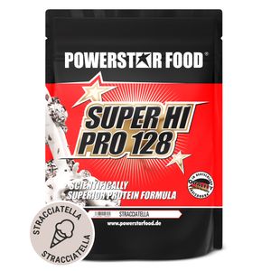 Powerstar SUPER HI PRO 128 | Mehrkomponenten Protein-Pulver 1kg | Höchste Biologische Wertigkeit | Protein-Shake zum Muskelaufbau | Stracciatella
