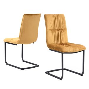 B&D home Esszimmerstühle OLIVIA 2er Set | Küchenstuhl Freischwinger Stühle für Esszimmer, Büro | industrial | Samtstoff Senfgelb
