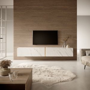 Selsey TV-Tisch BISIRA - TV-Board in Weiß Marmor mit goldenem Einsatz - 200 cm breit -hängend