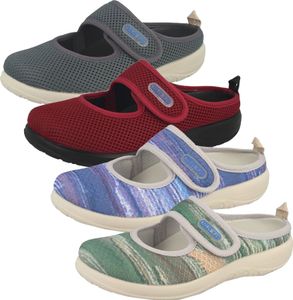 Fly Flot Damen Schuhe Hausschuhe Pantoffeln Klettverschluss, Größe:37 EU, Farbe:Grau