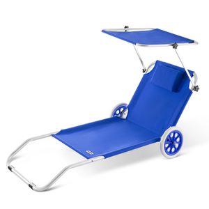 CASARIA® Sonnenliege Klappbar mit Dach Strandliege mit Rollen Tasche Outdoor Klappliege Liegestuhl abnehmbarer Sonnenschutz Liegestuhl 115kg, Farbe:blau