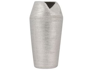 BELIANI Vase Silber Steinzeug 33 cm Hoch Schlank Rund mit Breiter Öffnung Unregelmässige Form Modern Wohnartikel Dekovase Tischdeko Accessoires