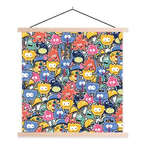MuchoWow® Textilposter Design - Lustig - Abstrakt - Rot - Blau - Kinder 60x60 cm mit holzfarbenen Rahmen - Wanddekoration