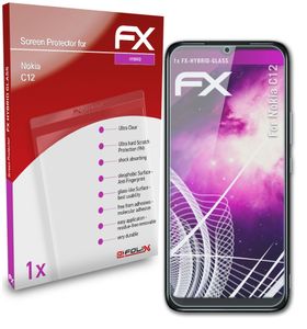 atFoliX FX-Hybrid-Glass Panzerfolie kompatibel mit Nokia C12 Glasfolie
