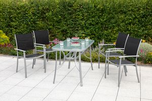 Merxx Gartenmöbelset "Milano" 5tlg. mit Tisch 120 x 70 cm - Aluminiumgestell Silber mit Textilbespannung Schwarz