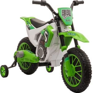 HOMCOM Kinder Elektro-Motorrad Kindermotorrad 12V Kinderfahrzeug Elektrofahrzeug mit 2 abnehmbaren Stützrädern für Kinder ab 3 Jahre PP Metall Grün+Weiß 106,5 x 51,5 x 68 cm
