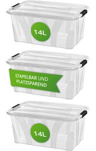 Aufbewahrungsbox Deckel Kunststoffbox Stapelbox Lagerbox Transparent 3x 14 Liter