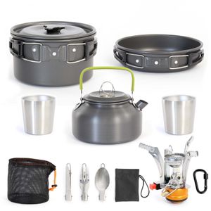 Toboli Camping Geschirr Set 12 tlg. Kochgeschirr für Outdoor Kochausrüstung mit Wasserkocher