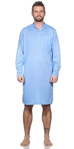 Herren Nachthemd langarm Sleepshirt mit Kragen; Hellblau/L