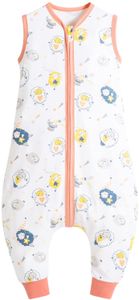 Baby Schlafsäcke Sommer 1-3 Jahre ärmelloser Reißverschluss mit Füßen 0.5 Tog 100%Baumwolle Sommerschlafsack mit Beinen Babyschlafsäcke für Mädchen und Jungen (Schaf, 80-95 cm)