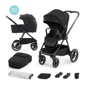 Kinderkraft NEA - wózek 2 w 1 - do 22 kg - duża gondola - wodoodporny daszek UPF50+ - duże opony - sterowanie jedną ręką - czarny