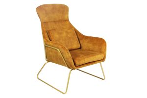 SalesFever Relax Sessel | inkl. Sitz- und Rückenkissen | Bezug Samtvelours | Gestell Metall | B 73 x T 80 x H 102 cm | goldfarben – messingfarben