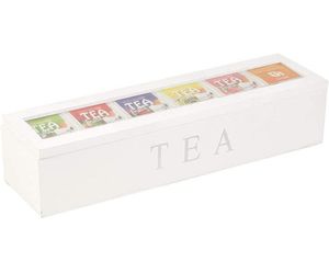 Teebox aus Holz | Teekasten in den Farben  Weiß | Teekiste mit 6 Fächern
