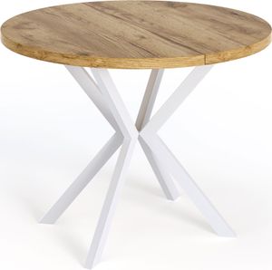 Runder Ausziehbarer Esstisch für 6-8 Personen - Loft Style Tisch mit Weiße Metallbeinen - 100 bis 180 cm - Industrieller Quadratischer Tisch für Wohnzimmer - Spacesaver - Eiche Craft - 100 cm