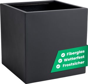VIVANNO Pflanzkübel Blumenkübel Fiberglas "Block" Würfel, Anthrazit 60x60x60 cm
