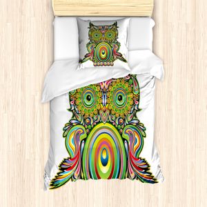 ABAKUHAUS Eule Bettbezug Set für Einzelbetten, Ethnische Legendär Auge Grafik, Milbensicher Allergiker geeignet mit Kissenbezug, Mehrfarbig
