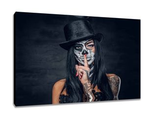 Leinwand Bild Tattoo Frau mit Zylinder 80 x 60 cm Nr.4032