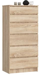 Kommode K60 mit 6 Schubladen, B60 x H130 x T40 cm, Gewicht 43 kg Farbe: Hellbraun