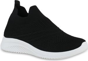 VAN HILL Damen Slip Ons Sportschuhe Sportliche Strick Schuhe 840948, Farbe: Schwarz, Größe: 36