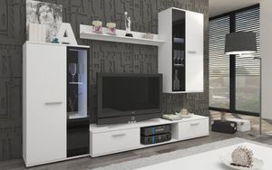 FURNIX Mediawand SARA Wohnwand Wohnzimmerschrank mit TV Board und Vitrine ohne LED 4-teilig 240 cm modern Weiß